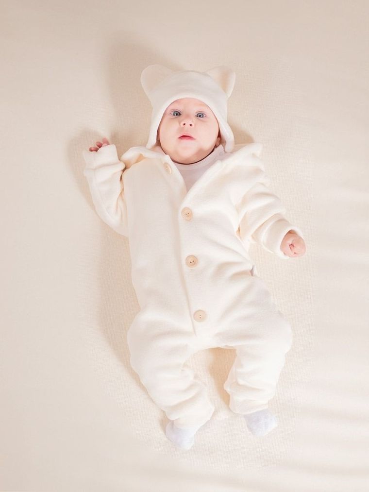 Kombinezon przejściowy chłopięcy z kapturem, ocieplany, Czapka, ecru, Nicol