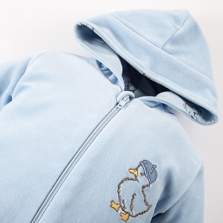 Kombinezon przejściowy chłopięcy z kapturem, welurowy, niebieski, Eevi