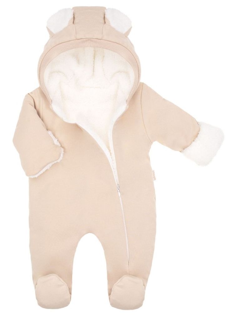 Kombinezon przejściowy niemowlęcy z kapturem, ocieplany, beżowy, Nicol