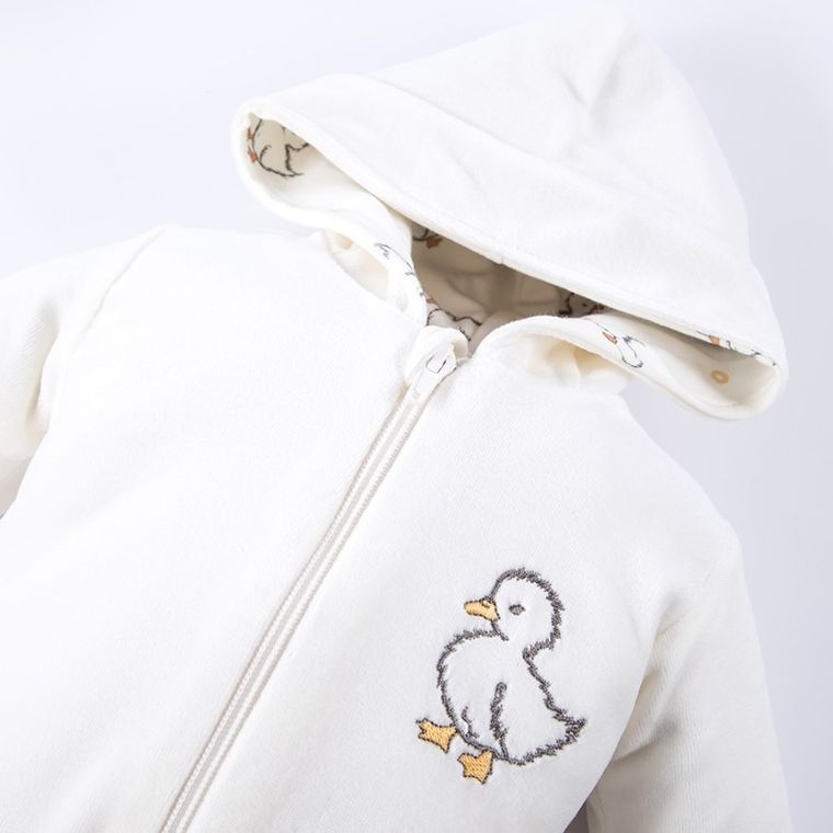 Kombinezon przejściowy niemowlęcy z kapturem, welurowy, ecru, Eevi