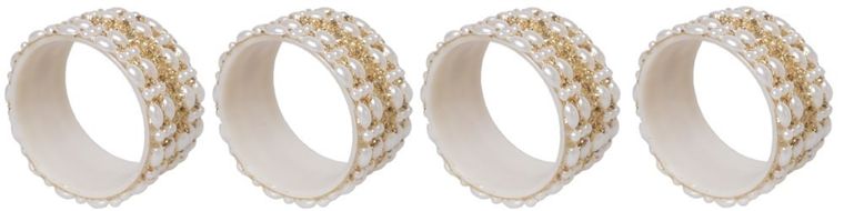 Komplet 4 serwetników obrączkowych, biało-złote, 5-2,5-5 cm