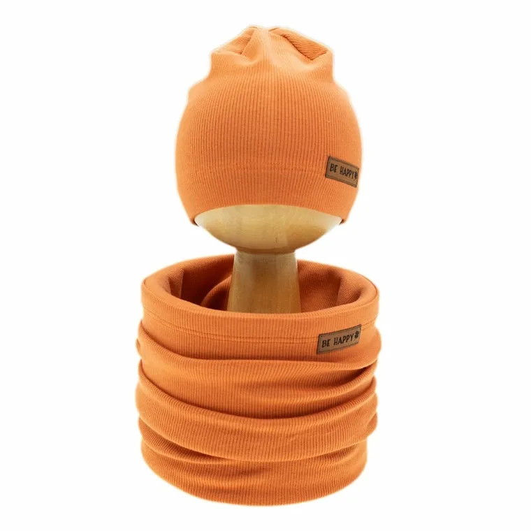 Komplet chłopięcy, Czapka, Komin, pomarańczowy, Nicol