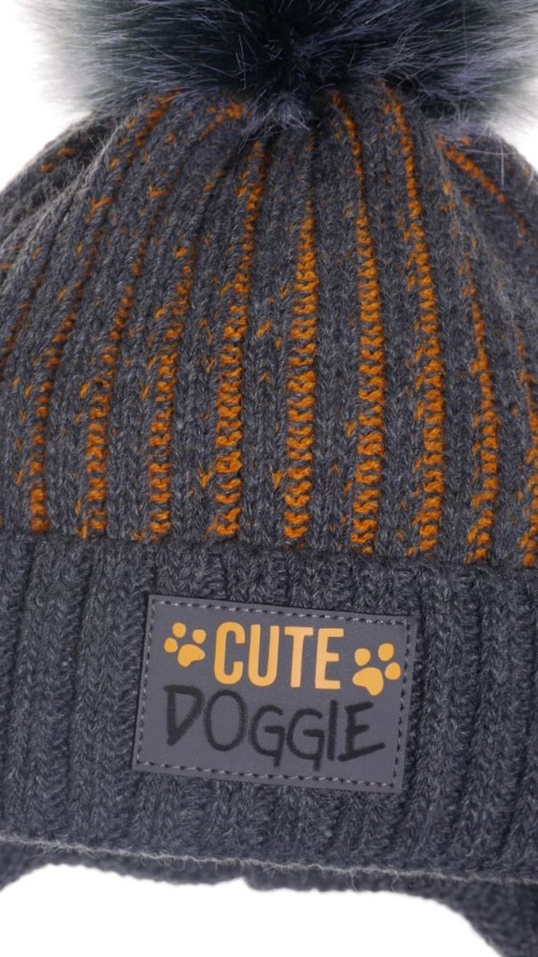 Komplet chłopięcy, Czapka, Komin, szary, Ambra