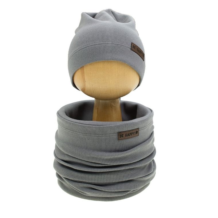 Komplet chłopięcy, Czapka, Komin, szary, Nicol