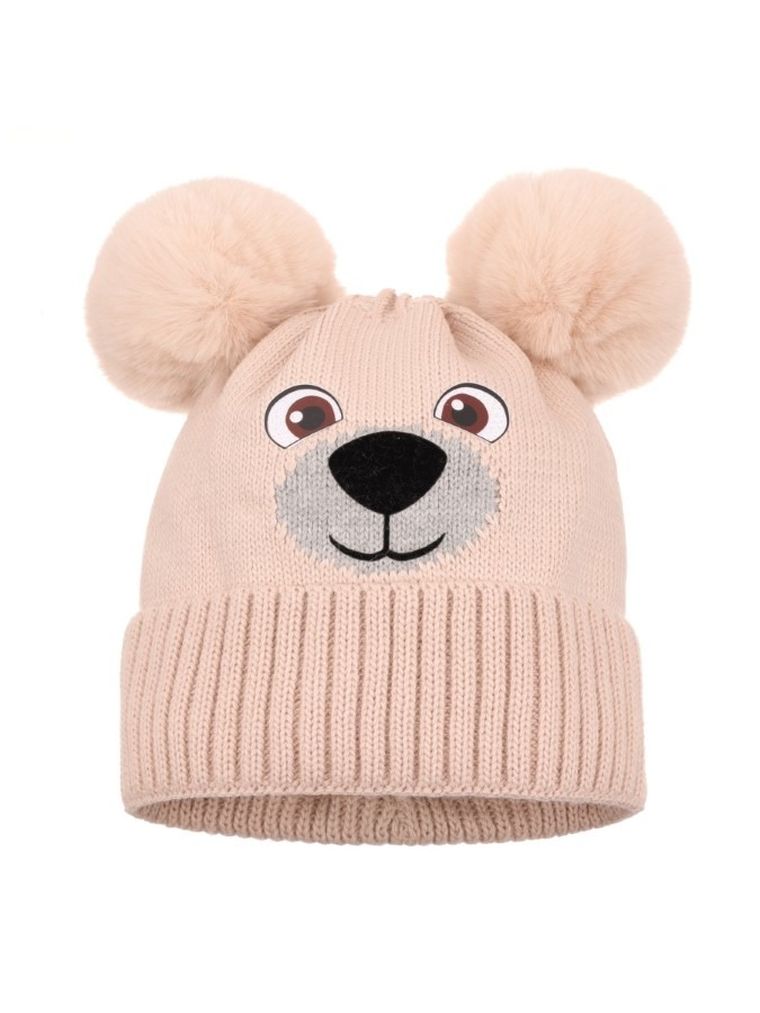 Komplet chłopięcy, Czapka z pomponami, Komin, beżowy, Ambra