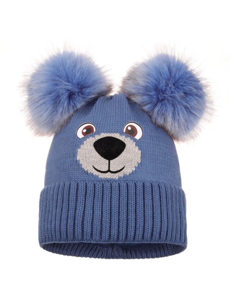 Komplet chłopięcy, Czapka z pomponami, Komin, niebieski, Ambra