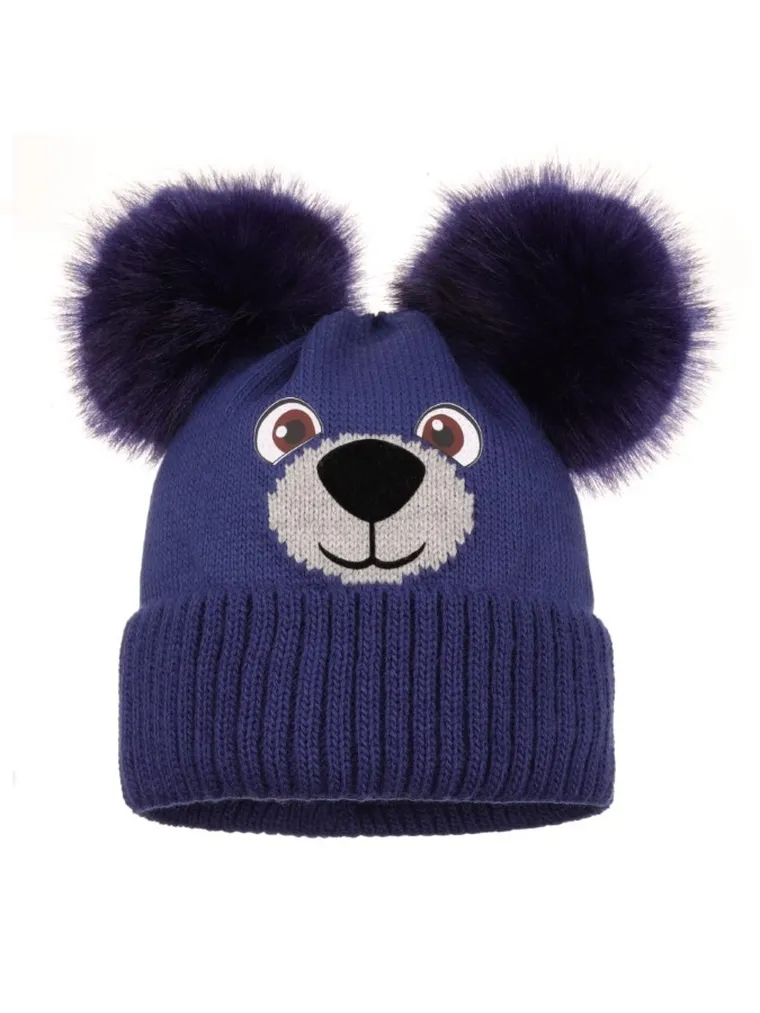 Komplet chłopięcy, Czapka z pomponami, Komin, niebieski, Ambra