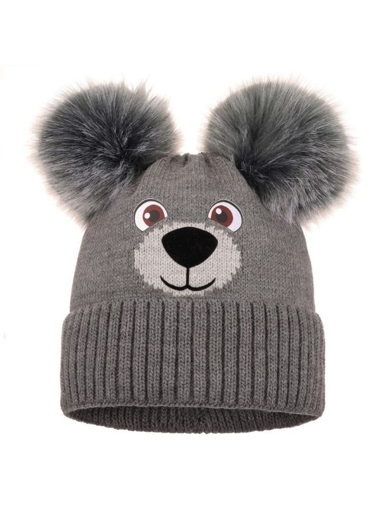 Komplet chłopięcy, Czapka z pomponami, Komin, szary, Ambra