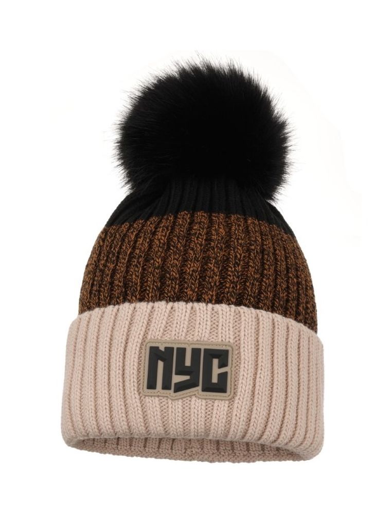 Komplet chłopięcy, Czapka z pomponem, Komin, beżowy, Ambra