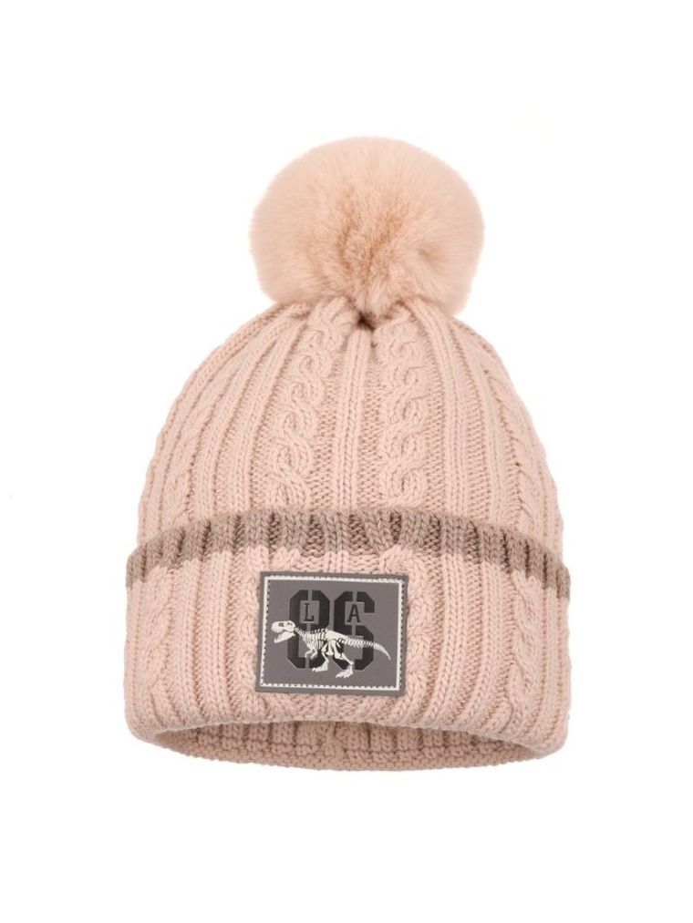 Komplet chłopięcy, Czapka z pomponem, Komin, beżowy, Ambra