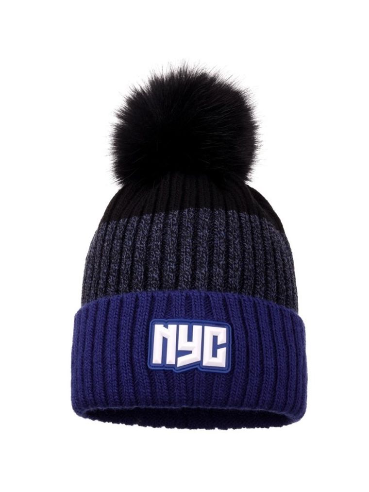 Komplet chłopięcy, Czapka z pomponem, Komin, granatowy, Ambra