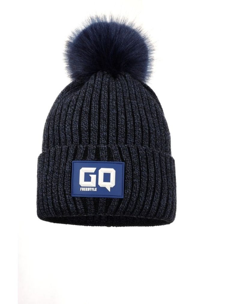 Komplet chłopięcy, Czapka z pomponem, Komin, granatowy, Ambra