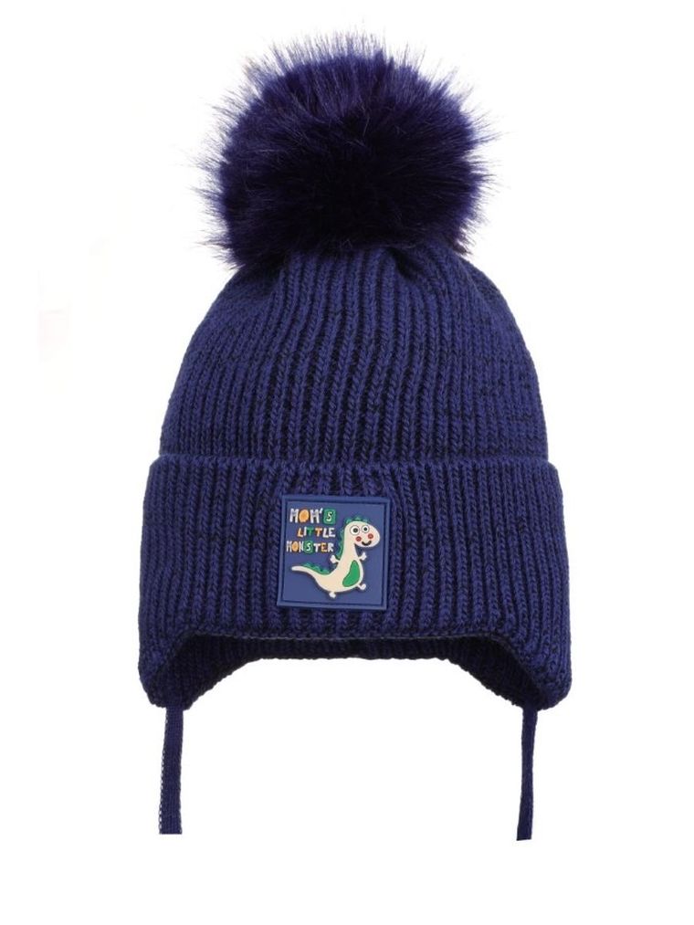 Komplet chłopięcy, Czapka z pomponem, Komin, granatowy, Ambra