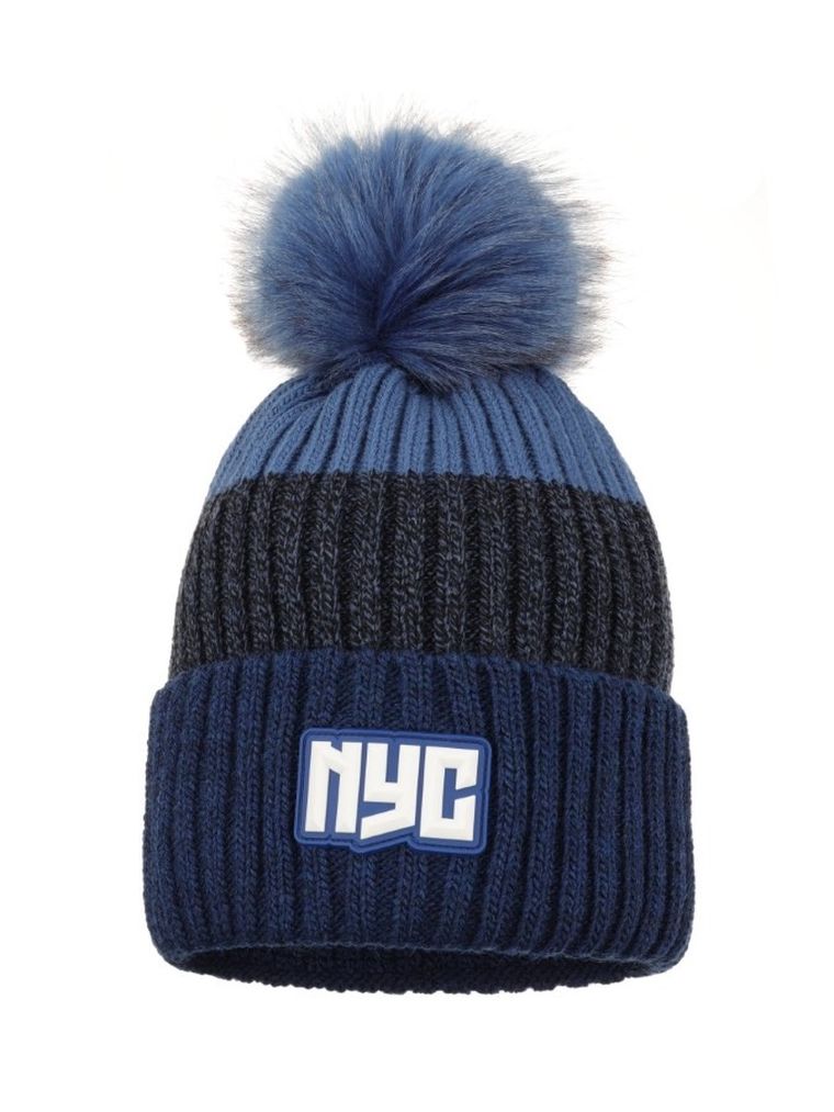 Komplet chłopięcy, Czapka z pomponem, Komin, niebieski, Ambra