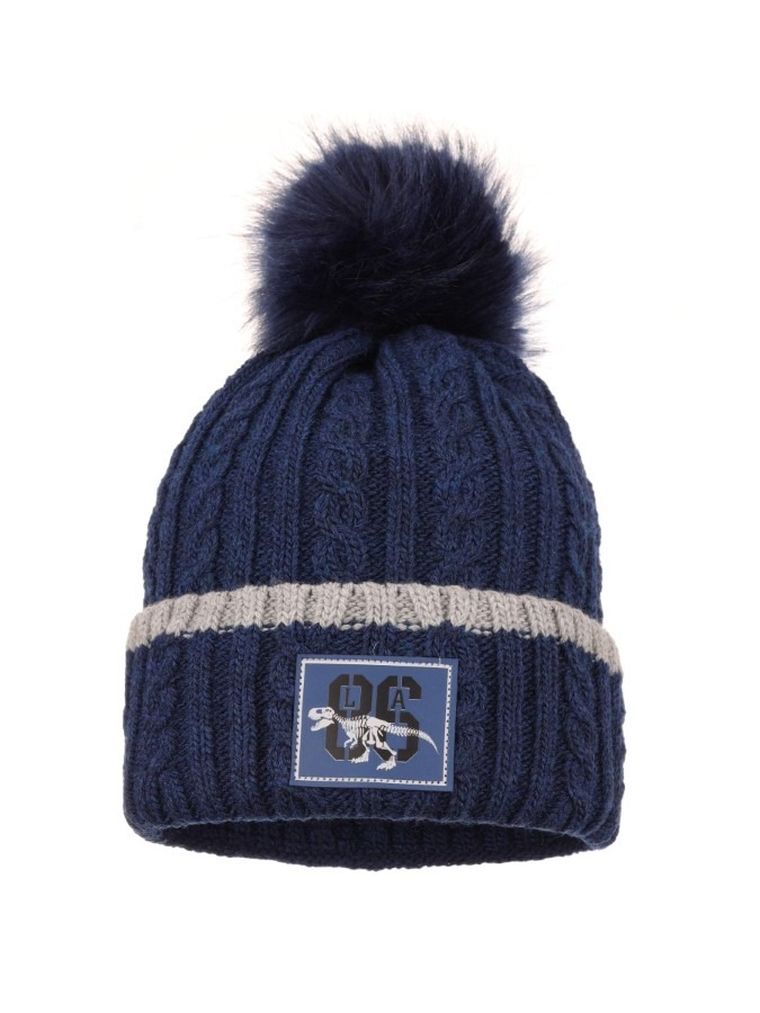 Komplet chłopięcy, Czapka z pomponem, Komin, niebieski, Ambra