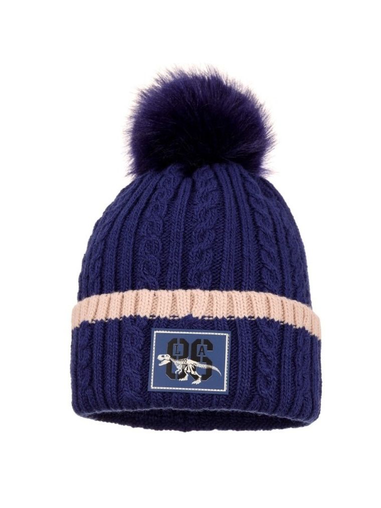 Komplet chłopięcy, Czapka z pomponem, Komin, niebieski, Ambra