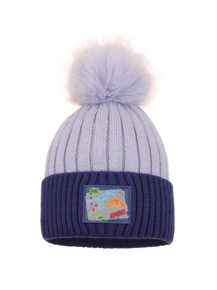 Komplet chłopięcy, Czapka z pomponem, Komin, niebieski, Ambra