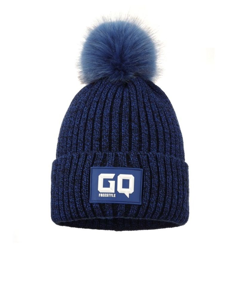 Komplet chłopięcy, Czapka z pomponem, Komin, niebieski, Ambra