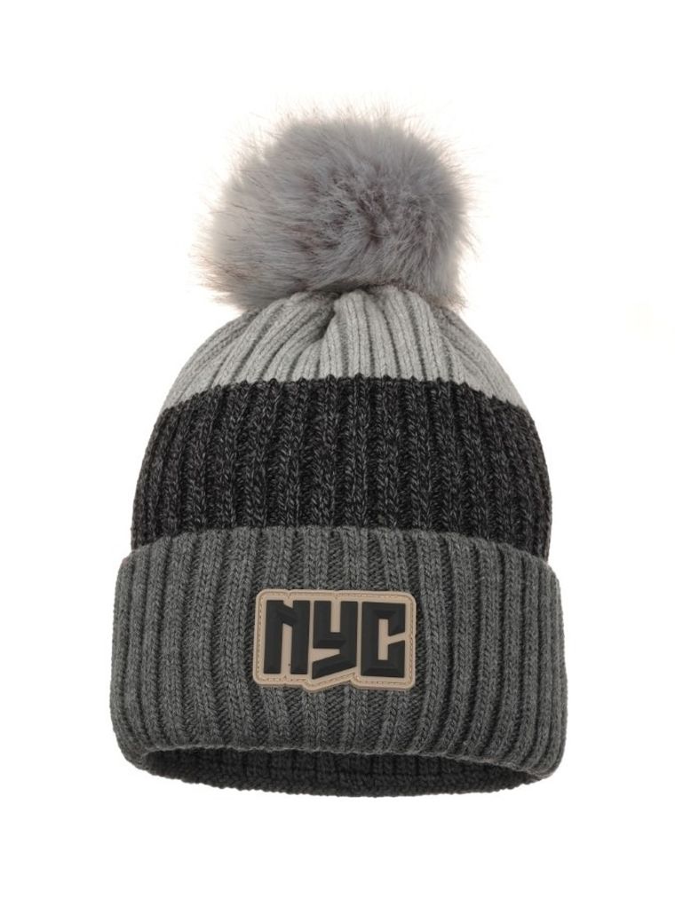 Komplet chłopięcy, Czapka z pomponem, Komin, szary, Ambra