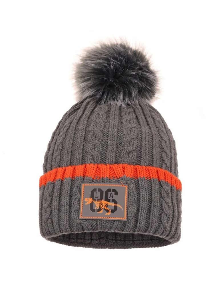 Komplet chłopięcy, Czapka z pomponem, Komin, szary, Ambra