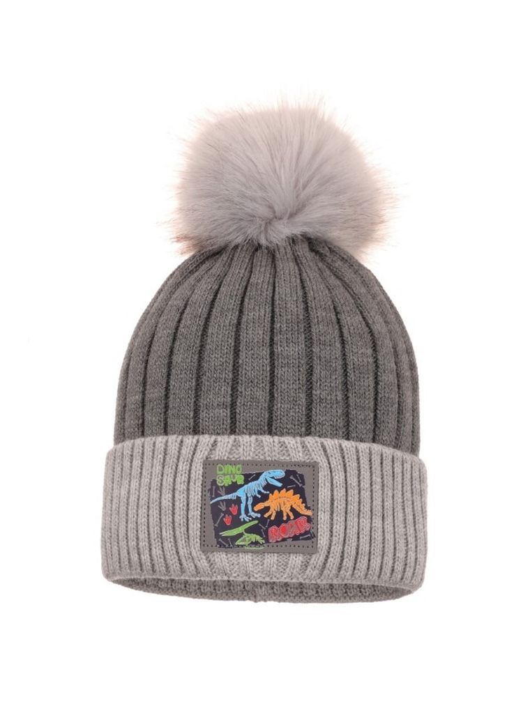 Komplet chłopięcy, Czapka z pomponem, Komin, szary, Ambra