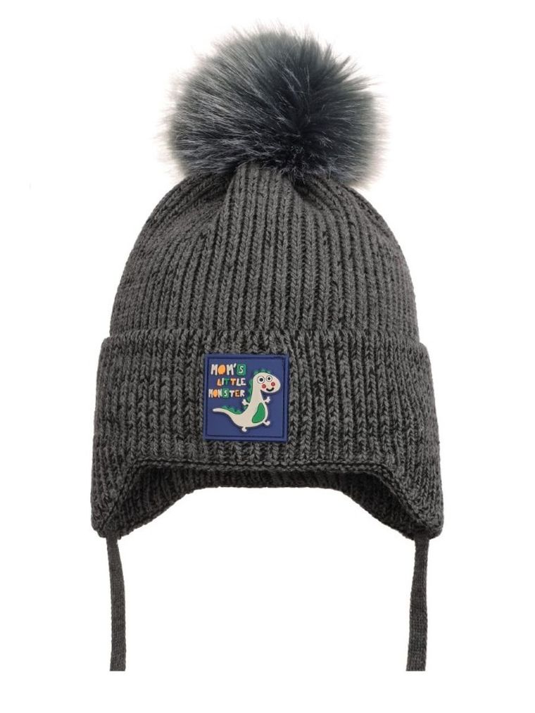 Komplet chłopięcy, Czapka z pomponem, Komin, szary, Ambra