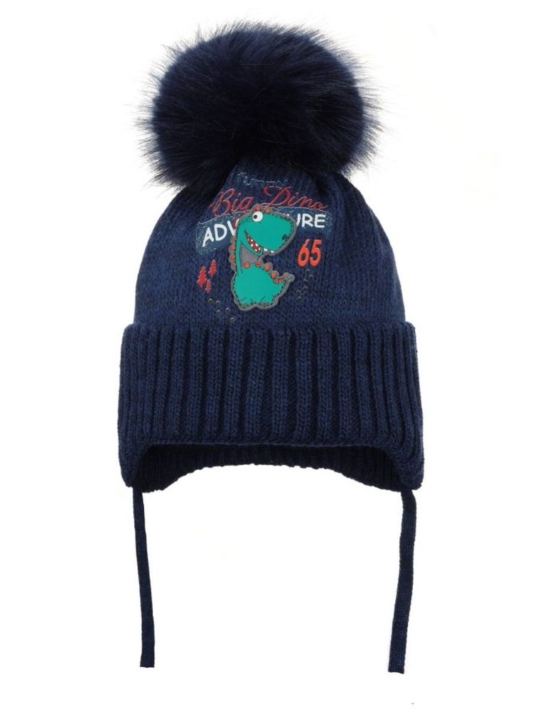 Komplet chłopięcy, Czapka z pomponem, wiązana, Komin, niebieski, Ambra