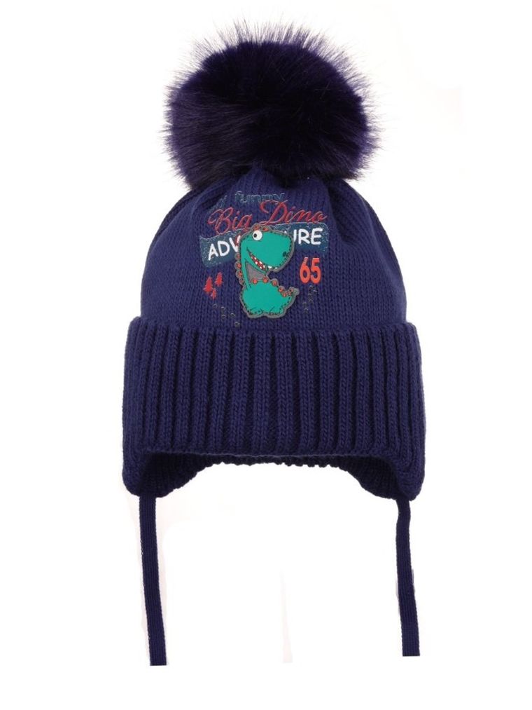 Komplet chłopięcy, Czapka z pomponem, wiązana, Komin, niebieski, Ambra