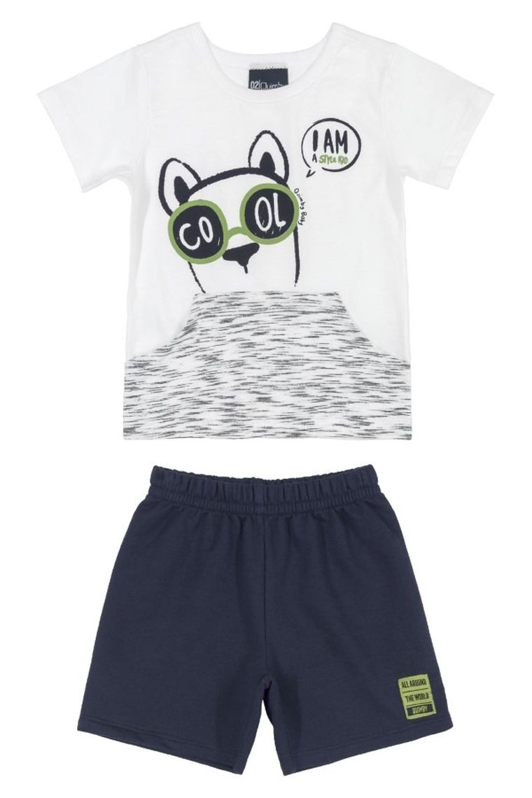 Komplet chłopięcy, T-shirt, Szorty, biało-granatowy, Quimby