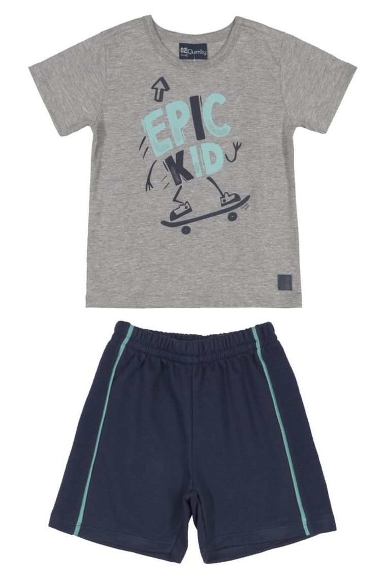 Komplet chłopięcy, T-shirt, Szorty, szaro-granatowy, Quimby