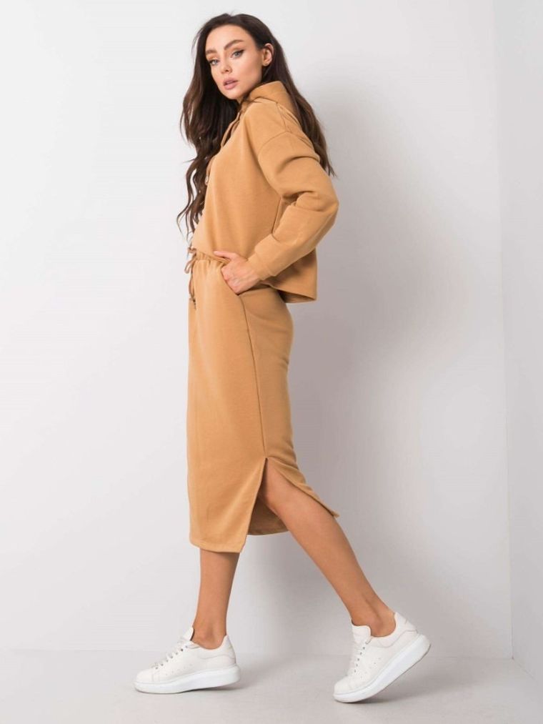 Komplet damski, Bluza, Spódnica, beżowy, Rue Paris