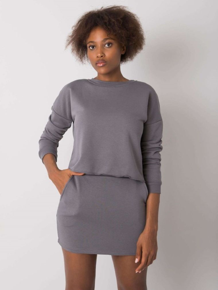Komplet damski, Bluza, Spódnica, szary, Rue Paris