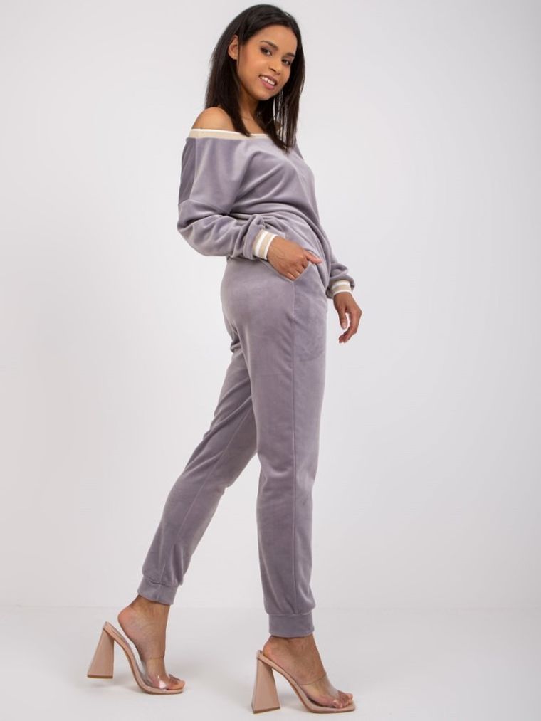 Komplet damski, Bluza, Spodnie, szary, Rue Paris