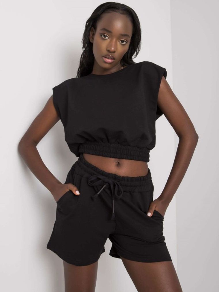 Komplet damski, Bluza, Szorty, czarny, Rue Paris