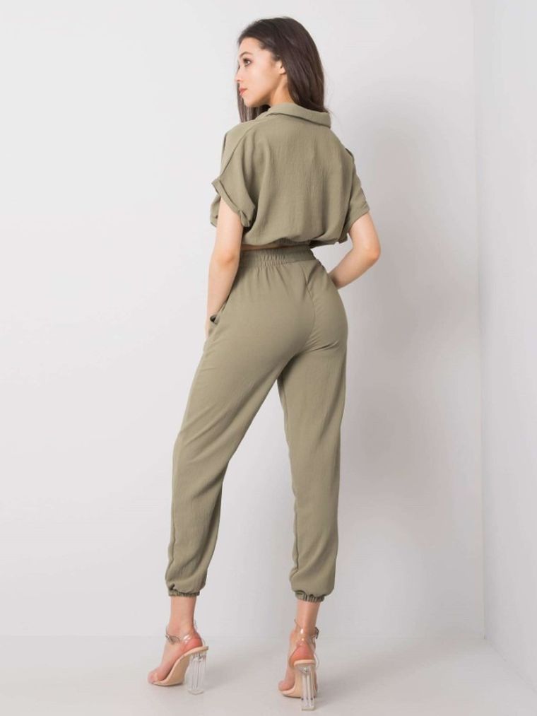 Komplet damski, Bluzka, Spodnie, khaki, Rue Paris