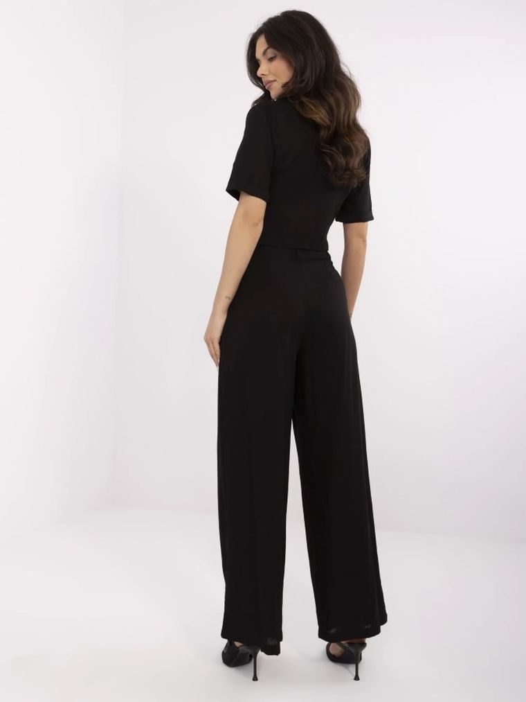 Komplet damski, Koszula z krótkim rękawem, Spodnie materiałowe, czarny, Factory Price