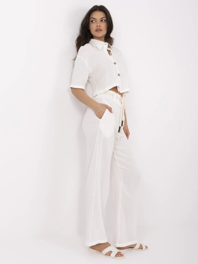 Komplet damski, Koszula z krótkim rękawem, Spodnie materiałowe, ecru, Factory Price