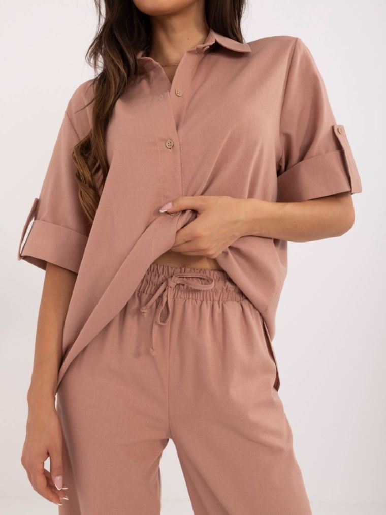 Komplet damski, lniany, różowy, Lakerta