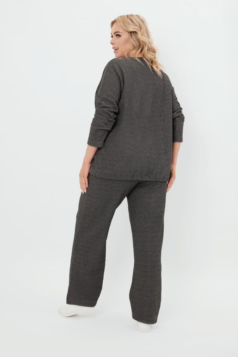 Komplet damski, Sweter, Spodnie, plus size, szary, Avira, Italian Fashion