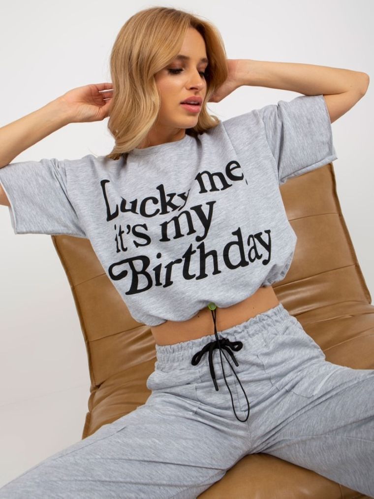 Komplet damski, T-shirt, Spodnie dresowe, szary, BADU