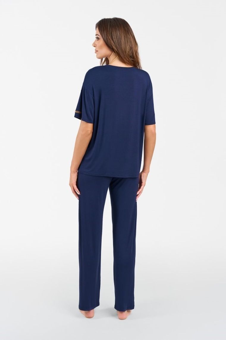 Komplet damski, T-shirt, Spodnie, plus size, granatowy, Akord, Italian Fashion