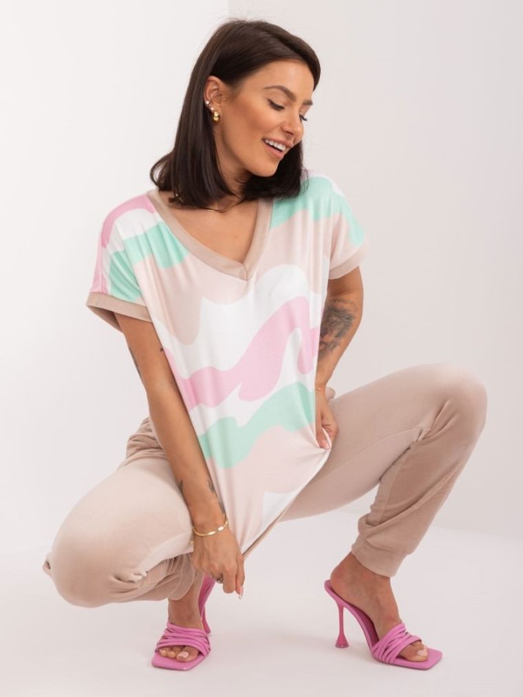 Komplet damski, T-shirt, Spodnie welurowe, mix, Rue Paris