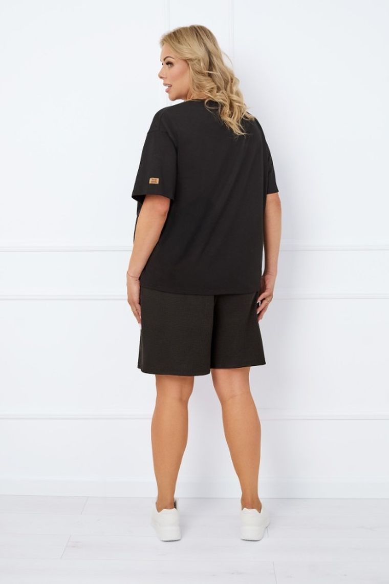 Komplet damski, T-shirt, Szorty, plus size, czarny, Italian Fashion