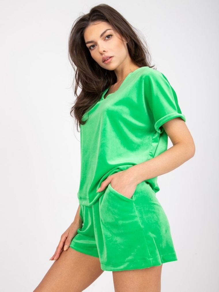 Komplet damski, T-shirt, Szorty, zielony, Rue Paris