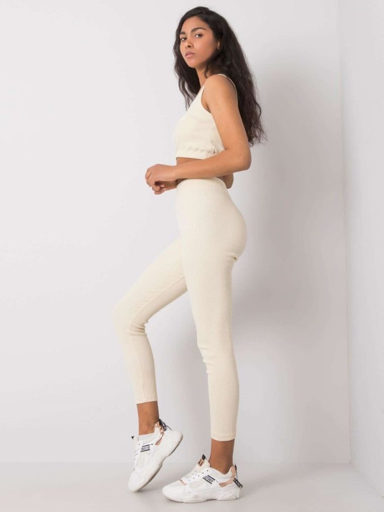 Komplet damski, Top, Legginsy, beżowy, Rue Paris