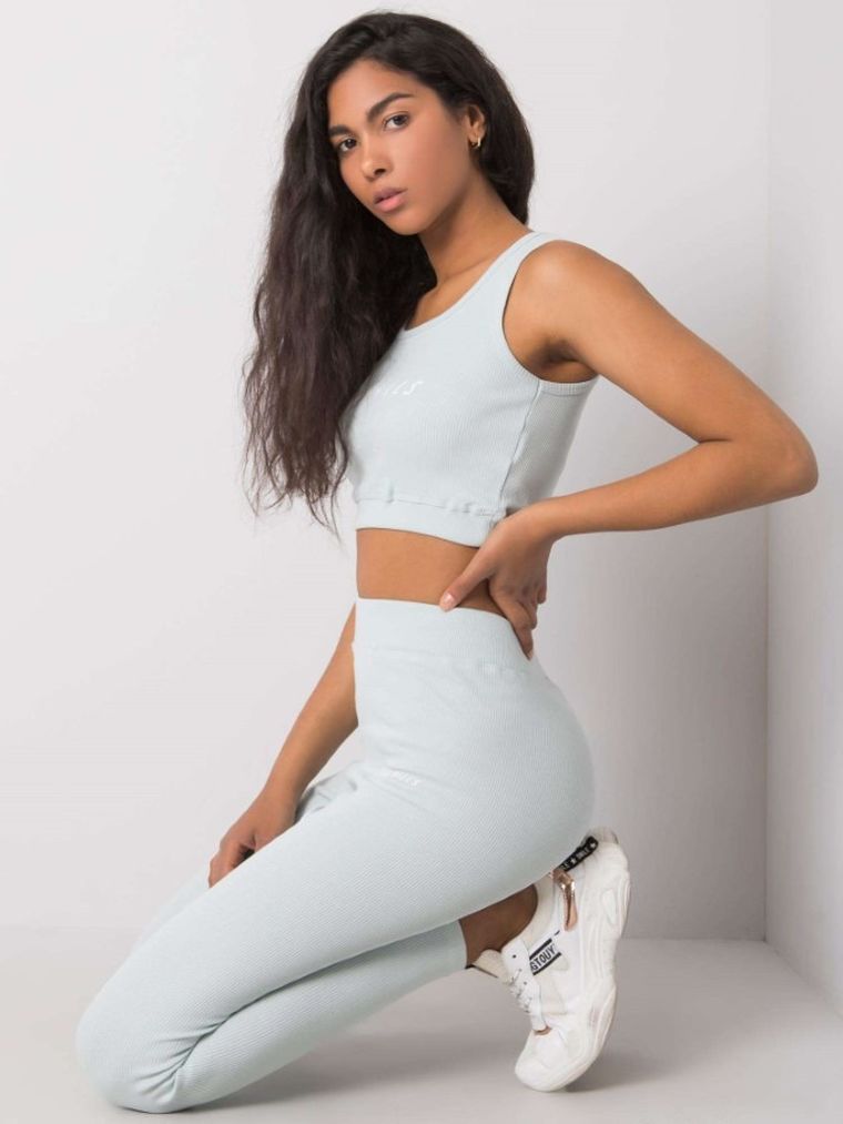Komplet damski, Top, Legginsy, niebieski, Rue Paris