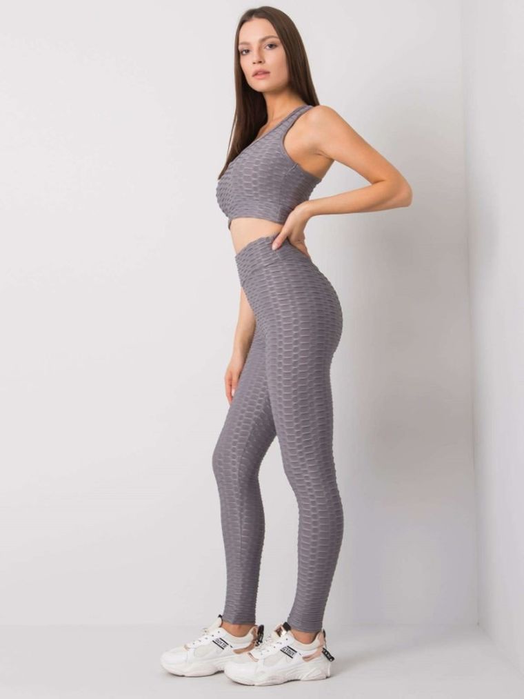 Komplet damski, Top, Legginsy, szary, Rue Paris