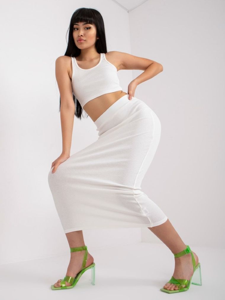 Komplet damski, Top, Spódnica, ecru, Rue Paris