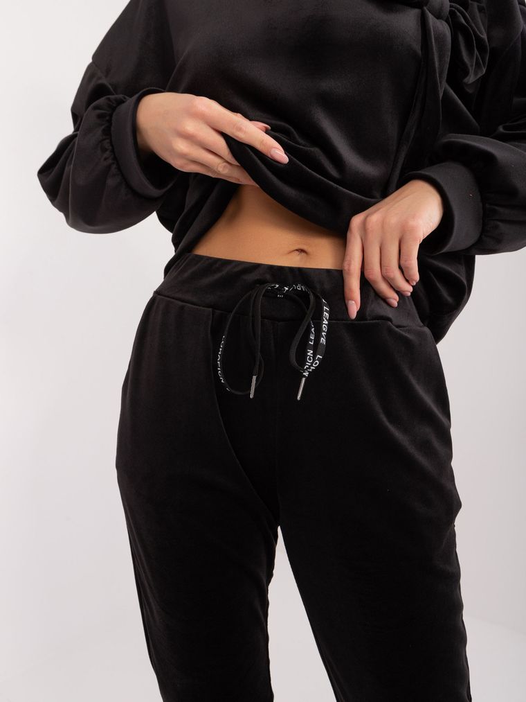 Komplet damski, welurowy, czarny, Italy Moda