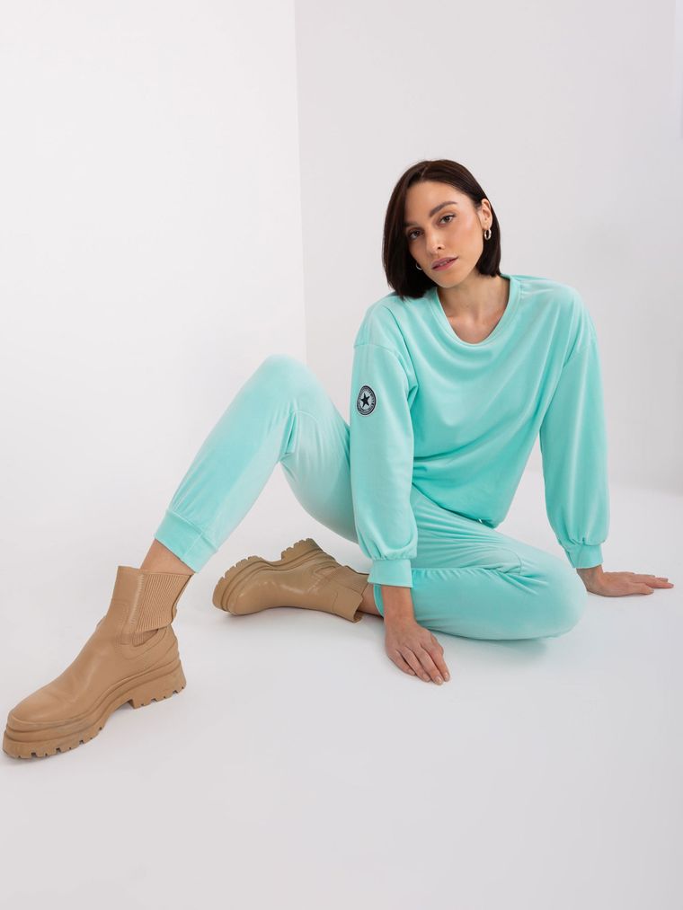Komplet damski, welurowy, niebieski, Italy Moda
